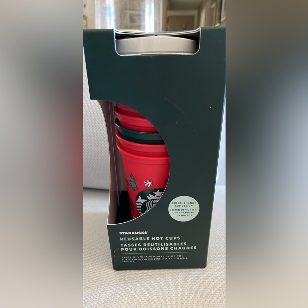 6 Starbucks Reusable Color Changing Hot Cups w/Lids New in Box